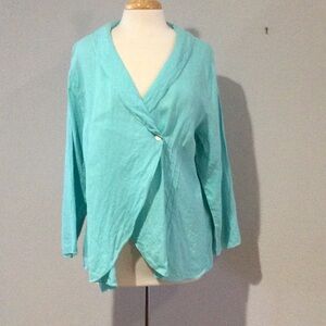 Match Point Turquoise Button/Tie Closure Lightweight Blazer Jacket Size XL